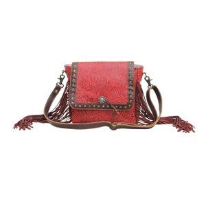 Western Fringed Leather Shoulder Bag-Southwest Myra Bag Cherry Pops Hair-On Bag